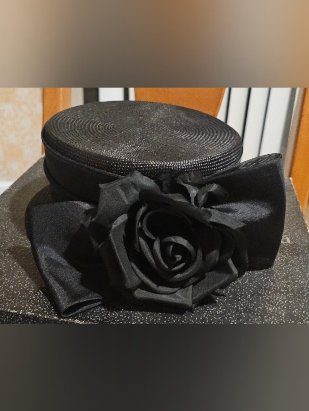 Black Floral Satin Pillbox Hat - Women Accessories